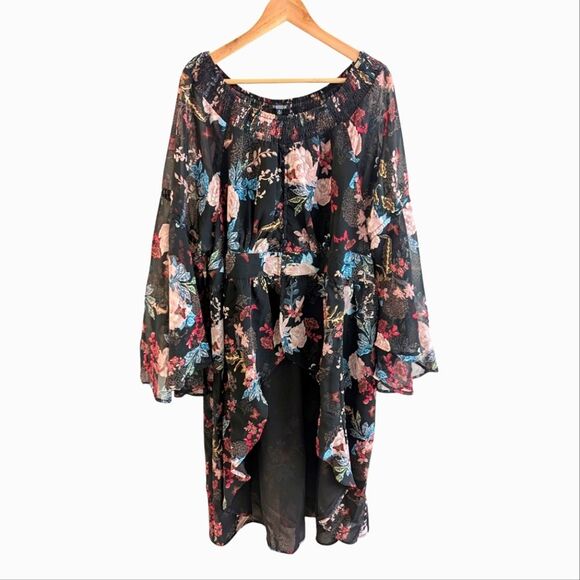 The Pyramid Collection Butterfly Floral Dark Romance Tunic Kimono 1X - Picture 1 of 13